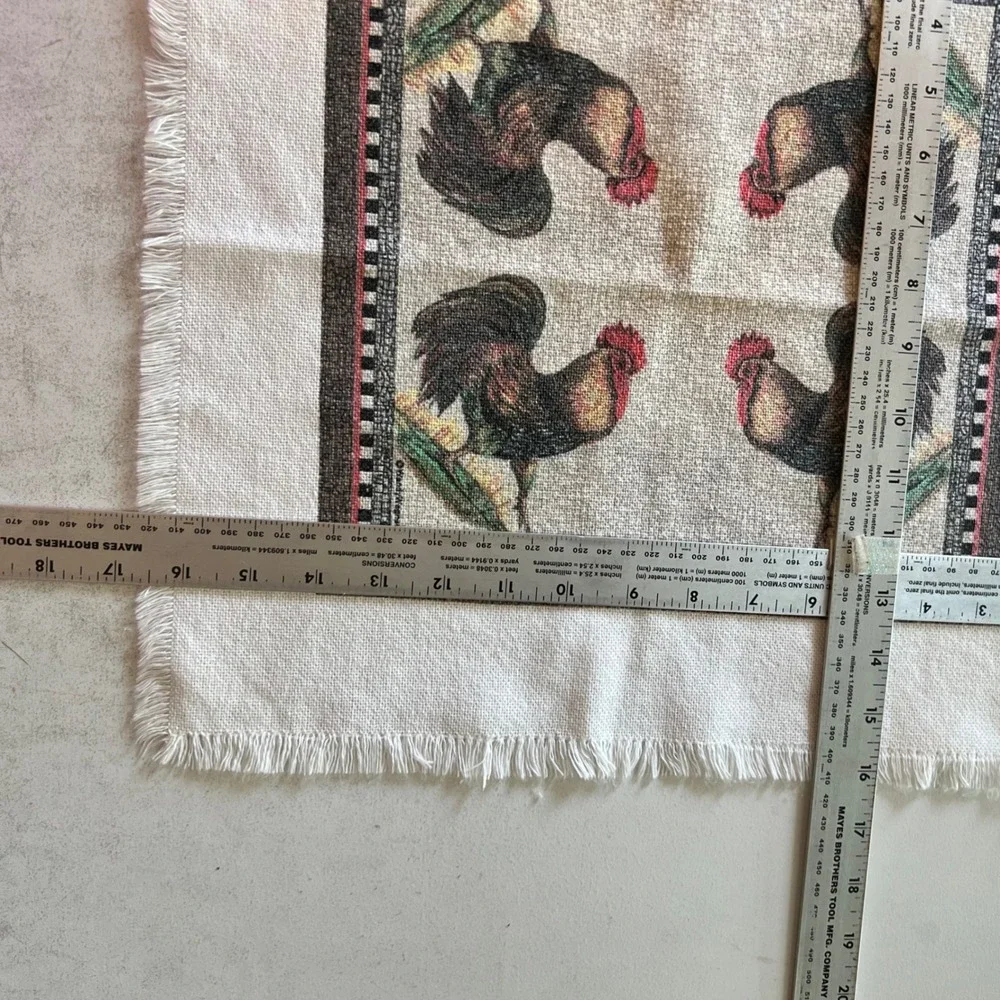 Vintage Rooster Woven Tapestry Napkin Fringed Farmhouse Kitchen Decor 17x17